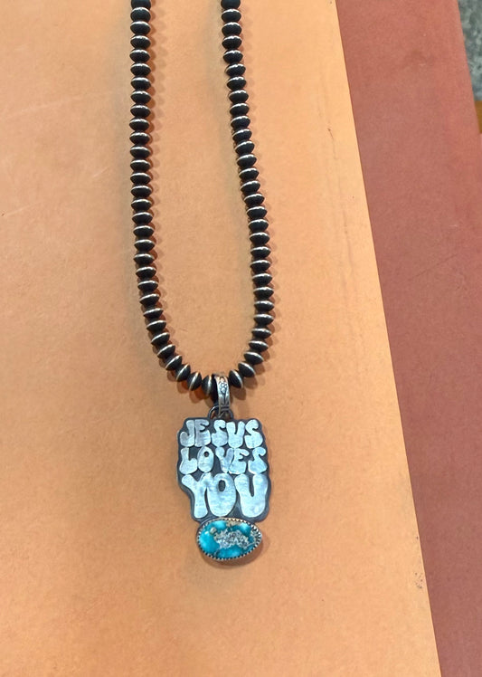 JESUS LOVE YOU - Pendant only - White Water Stone